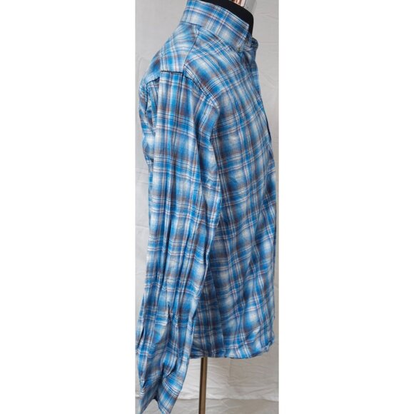 Wrangler 20X Mens Medium Blue Plaid Competition Advanced Comfort Western Shirt - Picture 6 of 12